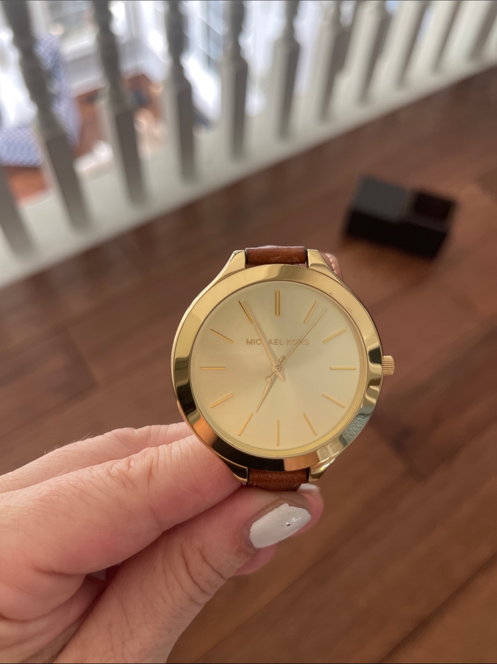 Michael Kors Gold And Cream Dial Watch With Brown Leather Strap